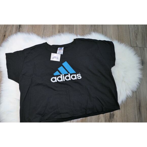 NWT Rare Adidas Spell Out 90s Vintage Black Women's XL Crop Top Half Shirt - Picture 1 of 7